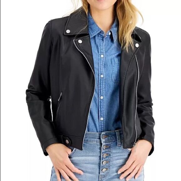 CoffeeShop Juniors Black Faux-Leather Asymmetrical Moto Jacket XL NWOT - Picture 1 of 8